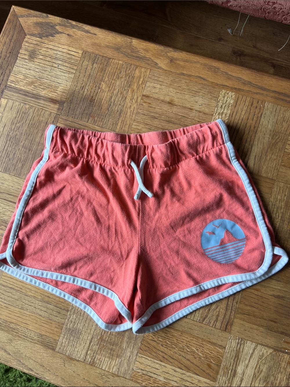 Kids Coral Athletic Shorts with White Trim